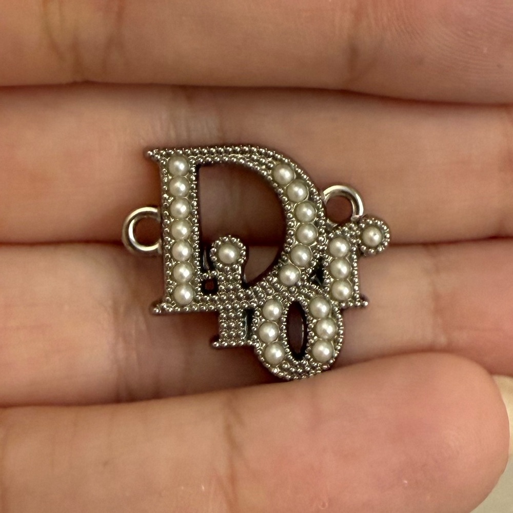 Dior Silver Pearl Accent Logo Charm